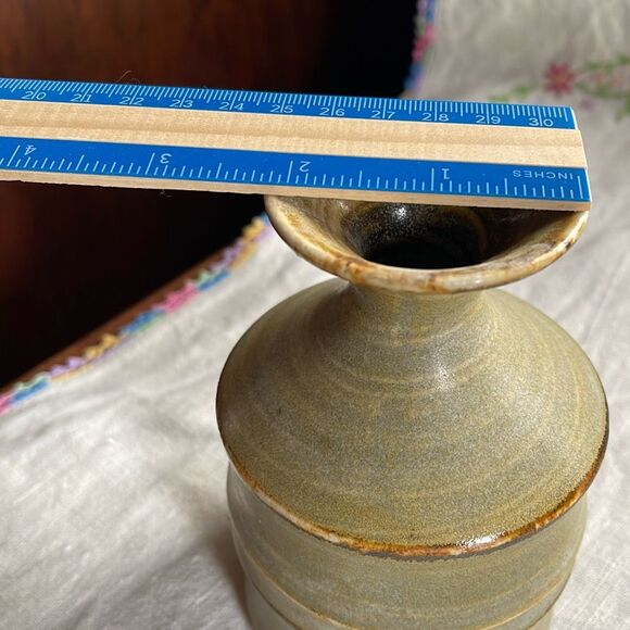 Vintage OMC Midcentury vase green and tan bamboo ceramic. - Picture 7 of 8